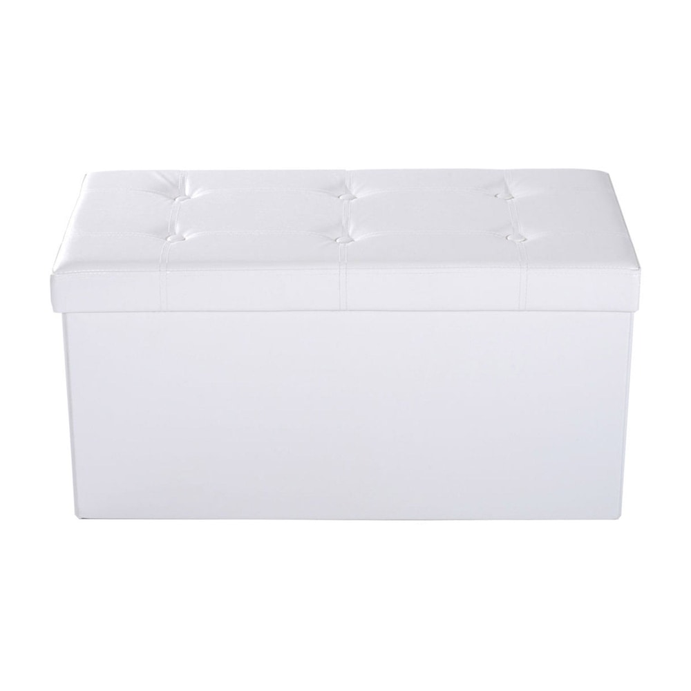 Cream white storage ottoman bench shown from the front