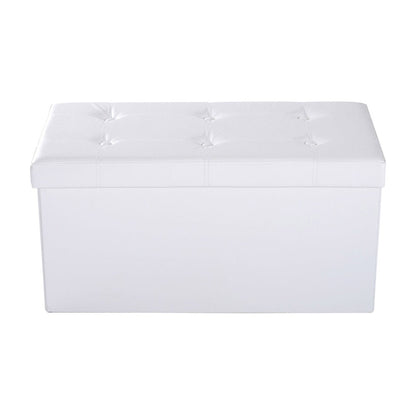 Cream white storage ottoman bench shown from the front