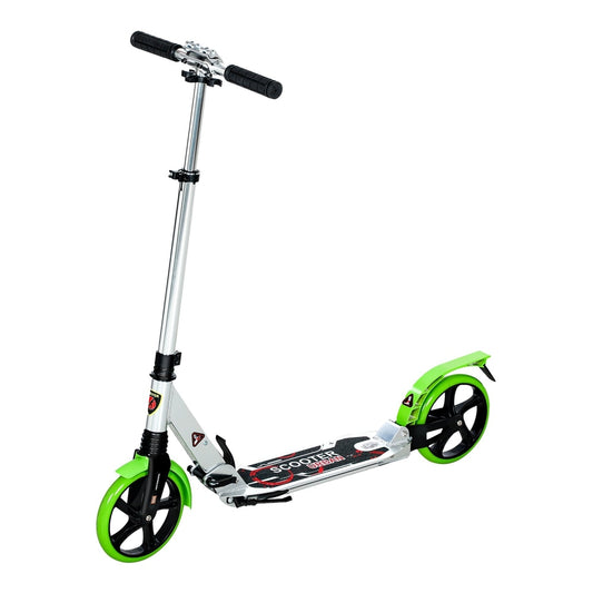 HOMCOM Folding Kick Scooter in green and silver with large wheels and adjustable handlebars