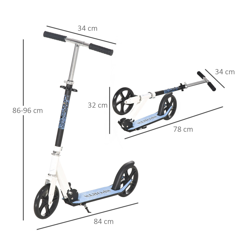 Size diagram of the blue and white kids kick scooter showing dimensions