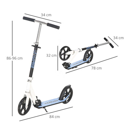 Size diagram of the blue and white kids kick scooter showing dimensions