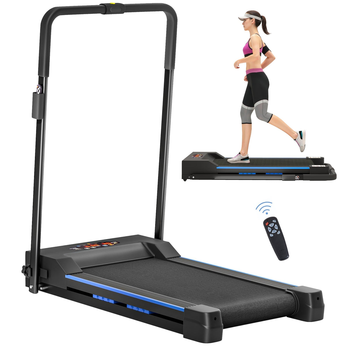 HOMCOM Folding Motorised Home Treadmill Walking Machine with LCD monitor in blue