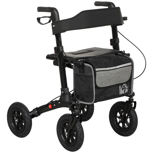 HOMCOM Folding Rollator Walker with Padded Seat in Black