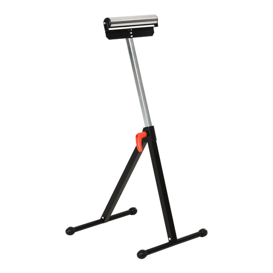 HOMCOM Folding Roller Stand, a black metal material support pedestal with a silver roller on top and red lever
