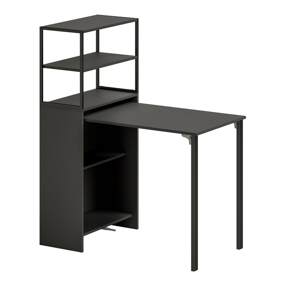 HOMCOM Folding Shelf and Work Table in black, shown with shelves and a desk surface
