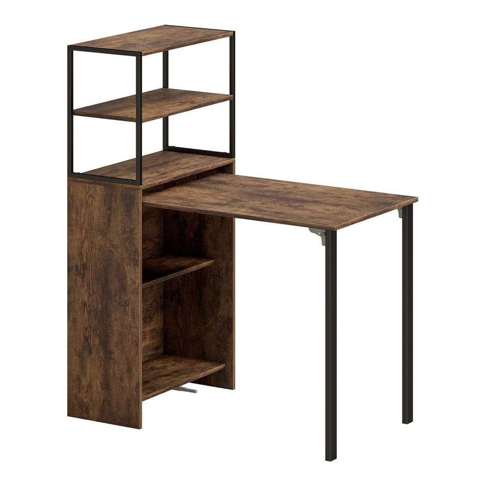 HOMCOM Folding Shelf and Work Table in brown and black wood effect with metal frame