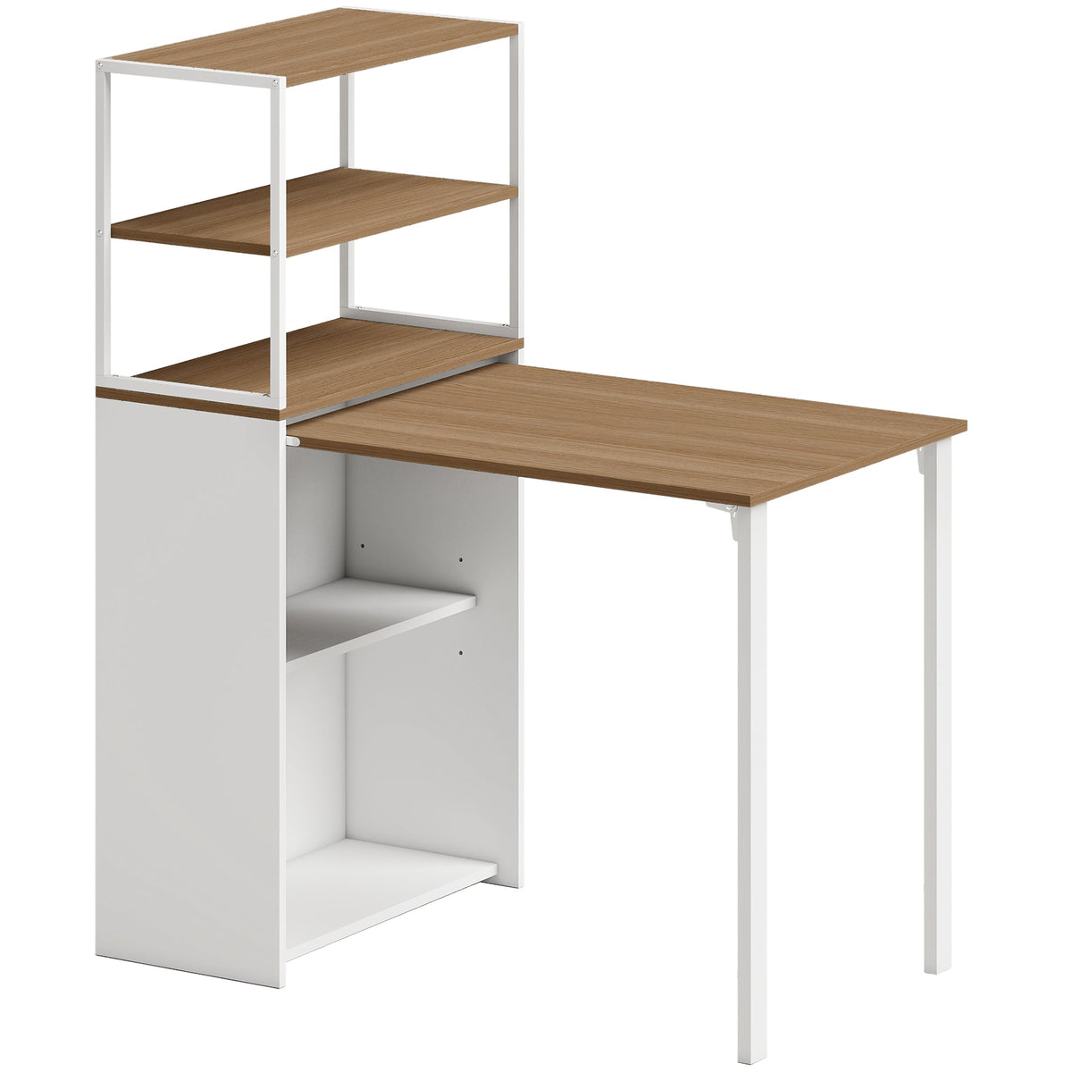 HOMCOM Folding Shelf and Work Table with a white frame and wood effect surfaces