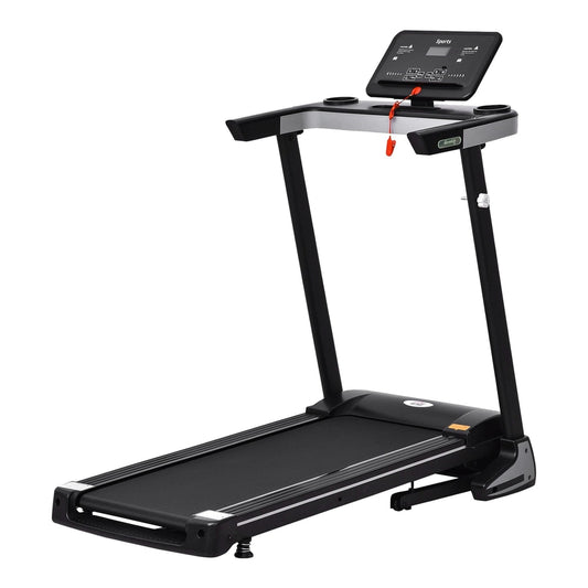 HOMCOM Folding Treadmill, a black motorised running machine with an LCD display and handrails