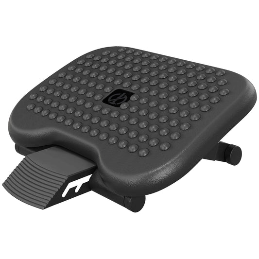 HOMCOM Footrest Adjustable Height & Angle Tilting Platform in black with a textured surface
