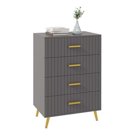 HOMCOM Four Drawer Embossed Line Dresser in grey with gold handles and legs