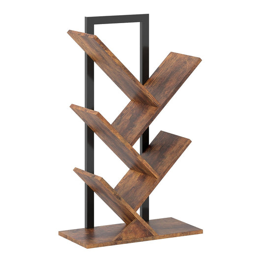HOMCOM Four-Section Tree Bookcase with wood-effect finish and black metal frame