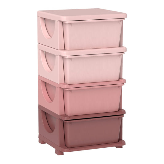 HOMCOM Four-Tier Kids Storage Boxes in pink with four drawers stacked