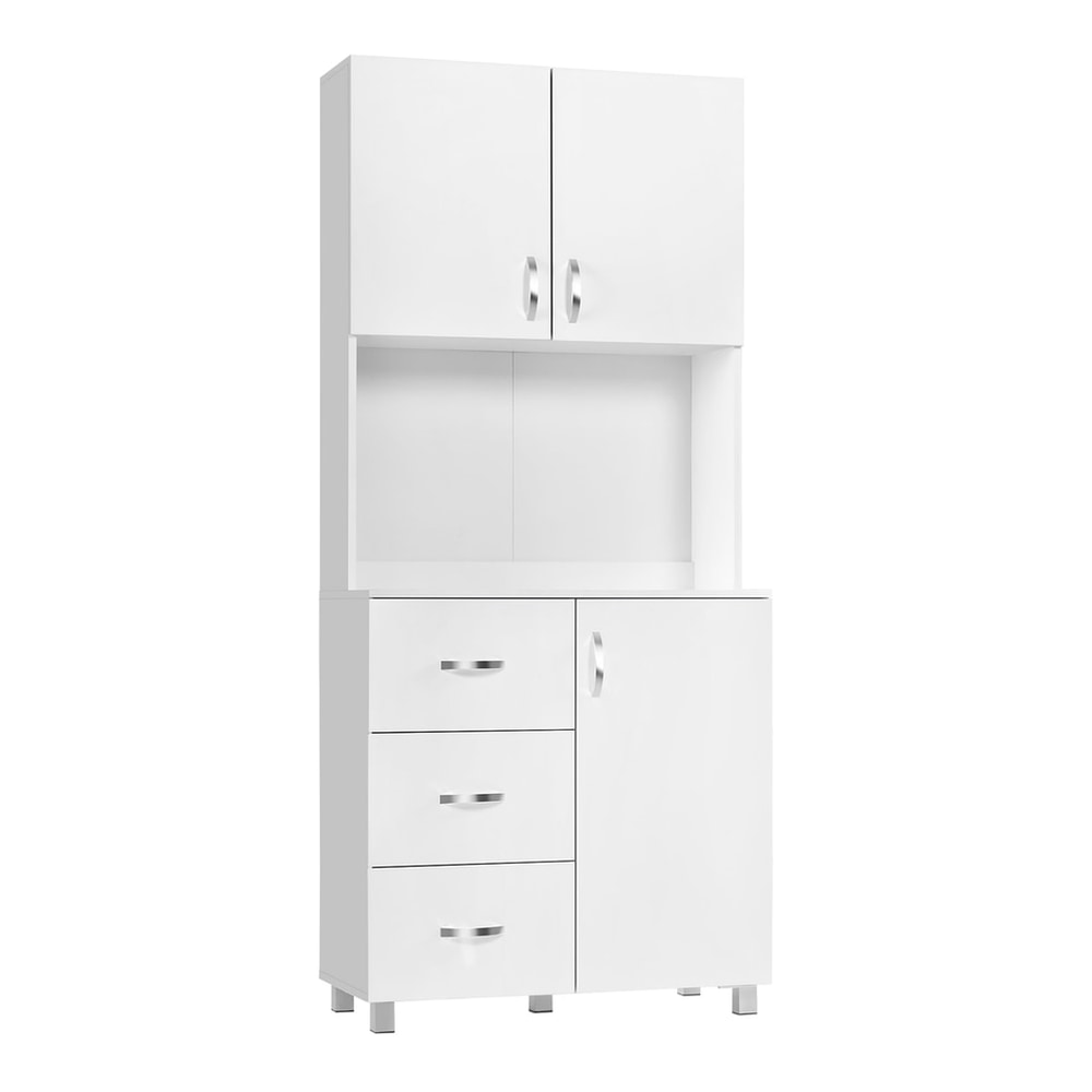 HOMCOM Free standing Kitchen Cupboard, a white storage unit with two doors on top and three drawers below