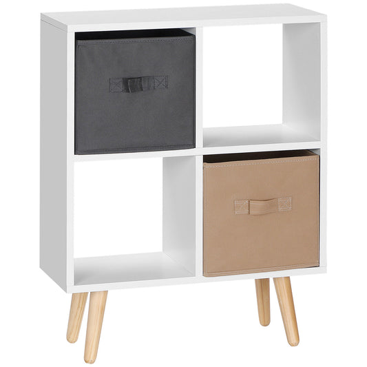 HOMCOM Freestanding 4 Cube Unit Cabinet with tapered wooden legs and two fabric storage boxes