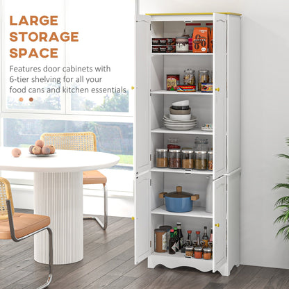 The kitchen furniture with all four doors open revealing shelves filled with food items