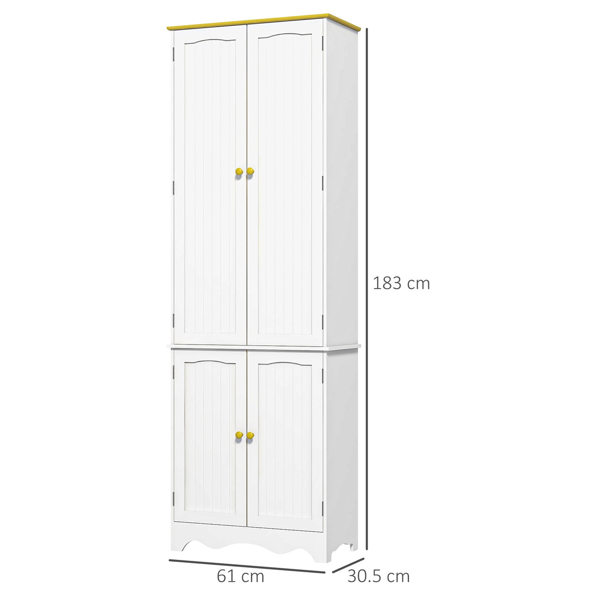The kitchen furniture shown with height, width and depth dimensions