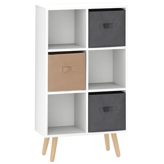 HOMCOM Freestanding 6 Cube Unit Cabinet with three fabric drawers on light wood legs
