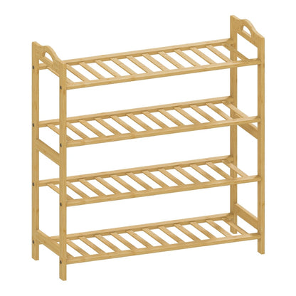 HOMCOM Freestanding Bamboo Shoe Rack, a four-tier slatted shelf unit for storing footwear