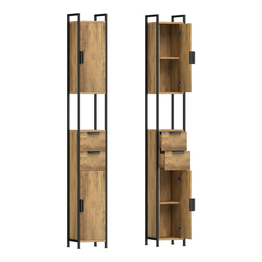 HOMCOM Freestanding Bathroom Cabinet, a tall brown cabinet with one door and two drawers