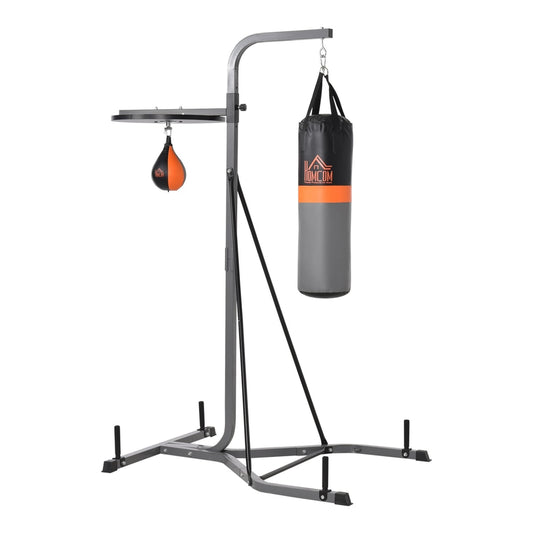 HOMCOM Freestanding Boxing Punch Bag & Speed ball Station with grey punch bag and orange speed ball