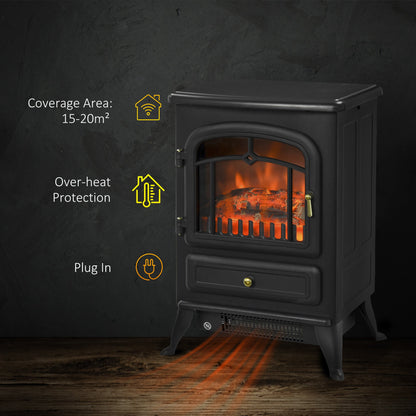 The portable electric heater showing its coverage area and plug-in feature