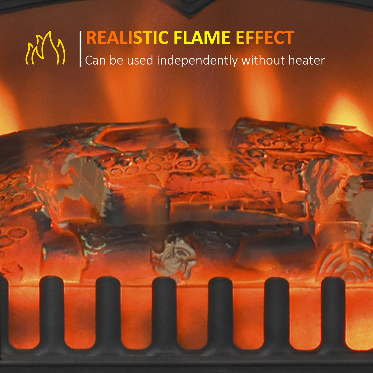 Close-up of the realistic flame effect on the electric log burner