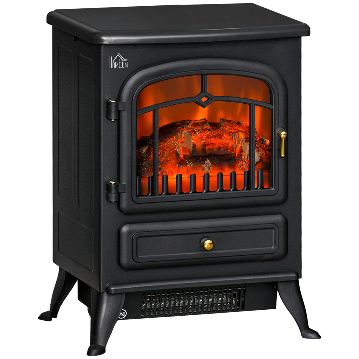 HOMCOM Freestanding Electric Fireplace with a log burning effect flame and a black finish