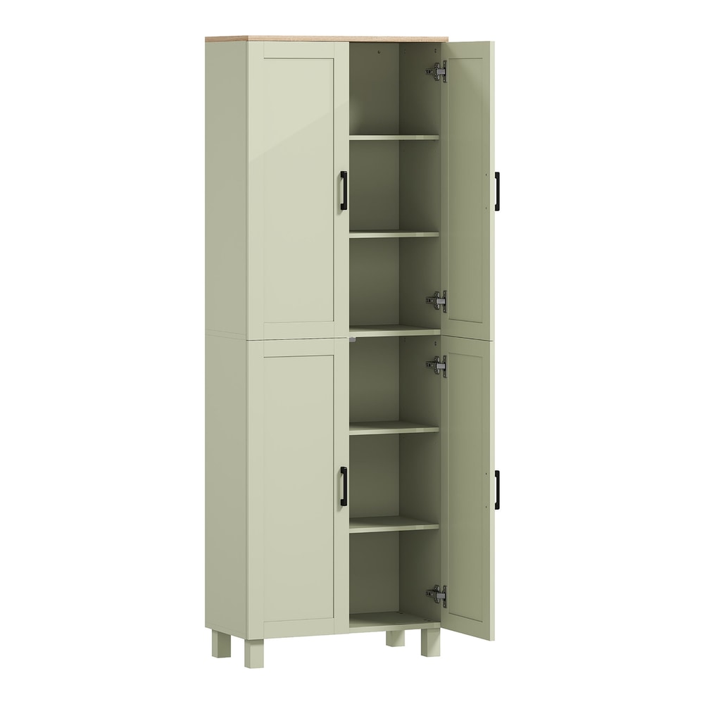 HOMCOM Freestanding Kitchen Cupboard with four doors open showing internal shelving and storage space