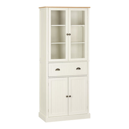 HOMCOM Freestanding Kitchen Cupboard in cream white with glass doors and lower cabinet doors
