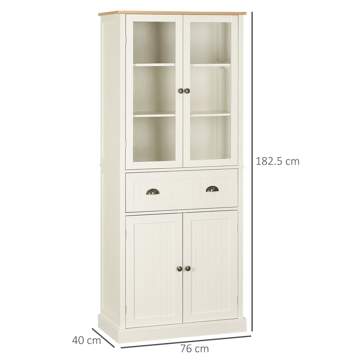 The freestanding kitchen cupboard with dimensions shown