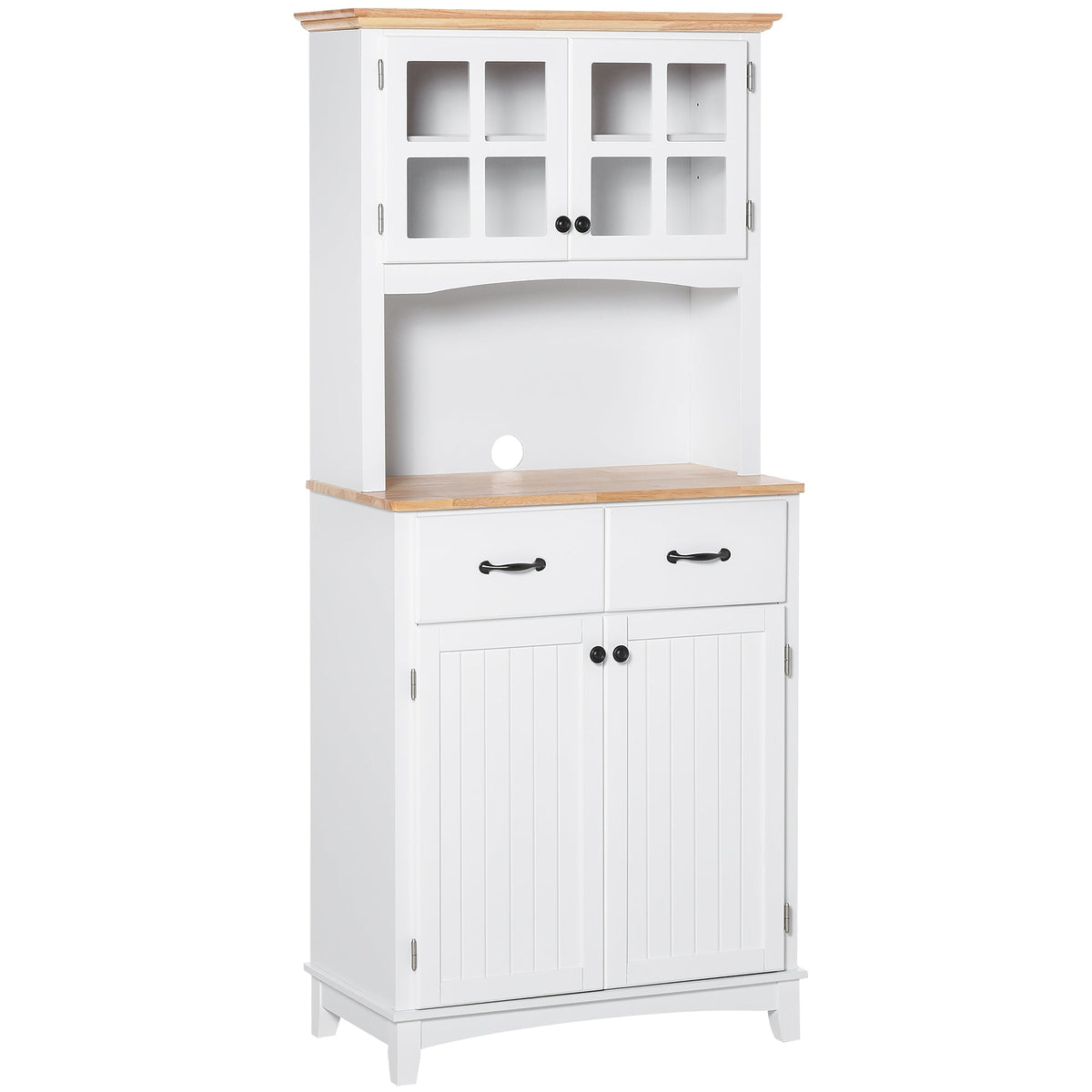 HOMCOM Freestanding Kitchen Cupboard with glass doors and drawers against a white background