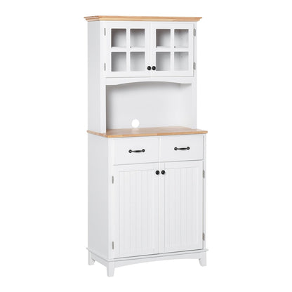 HOMCOM Freestanding Kitchen Cupboard with glass doors and drawers against a white background
