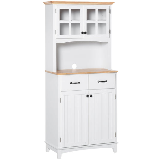 HOMCOM Freestanding Kitchen Cupboard with glass doors and drawers against a white background