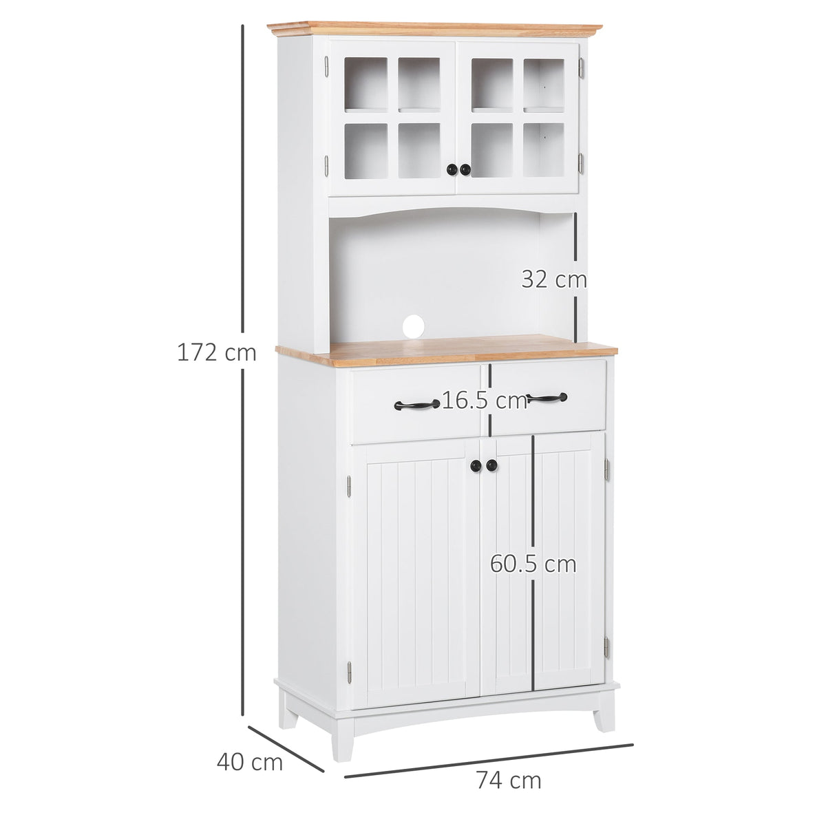 The kitchen furniture shown with black lines and arrows indicating its overall dimensions