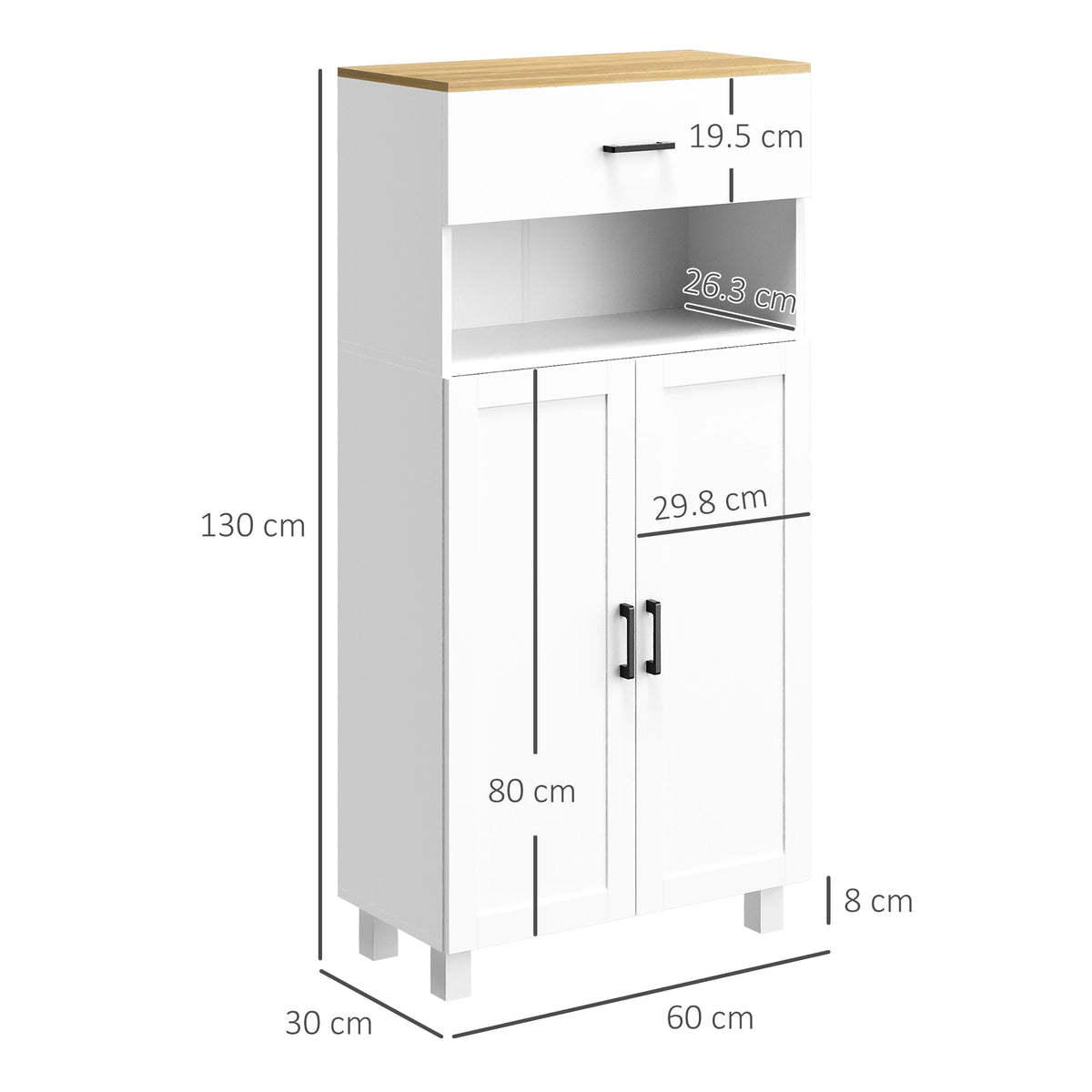 The kitchen furniture shown with technical lines indicating its dimensions