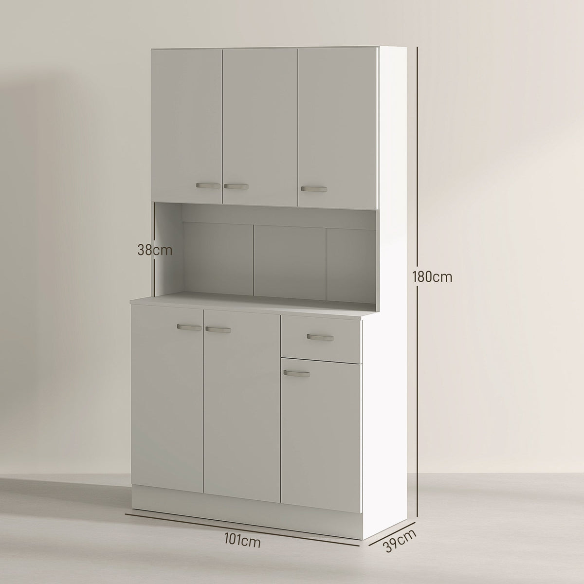 The cabinet showing overall dimensions with height width and depth labels