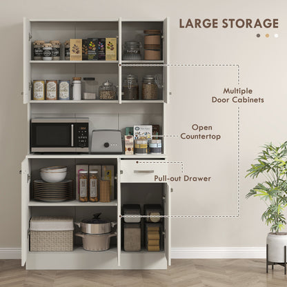 The kitchen furniture with all doors and the drawer open to show internal storage space