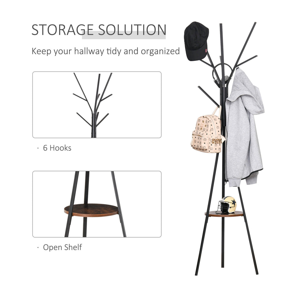 The coat rack with hooks and shelf highlighted