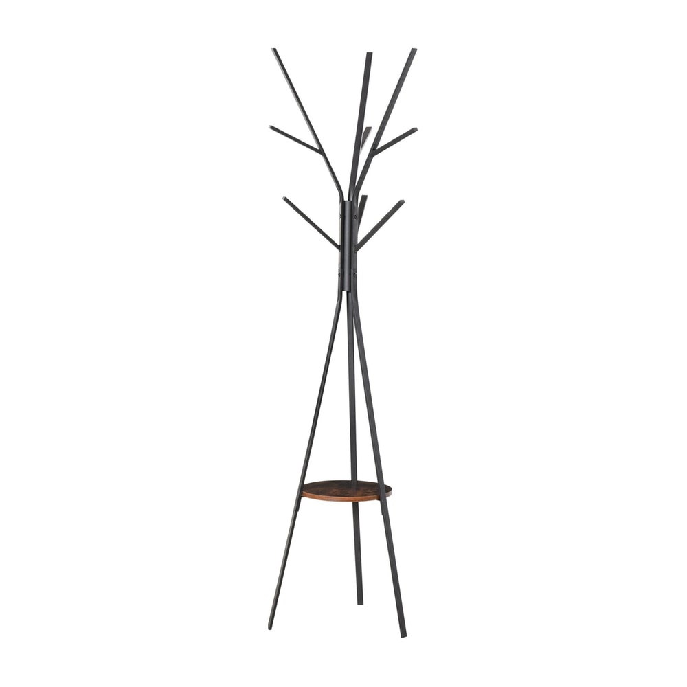 HOMCOM Freestanding Metal Coat Rack with 9 hooks and a round shelf