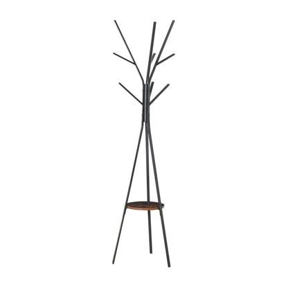 HOMCOM Freestanding Metal Coat Rack with 9 hooks and a round shelf