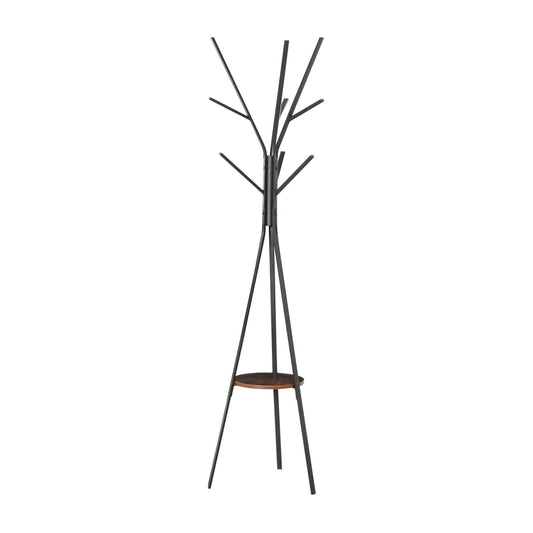 HOMCOM Freestanding Metal Coat Rack with 9 hooks and a round shelf