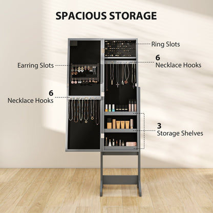 The mirror jewellery cabinet interior showing storage for rings necklaces and cosmetics