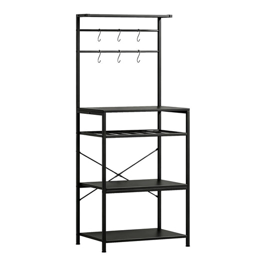 HOMCOM Freestanding Shelving Unit with hooks and wine rack in black metal