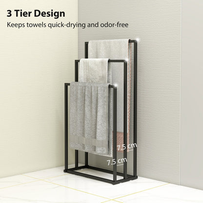 Close up of the three tier towel rack showing the spacing between bars