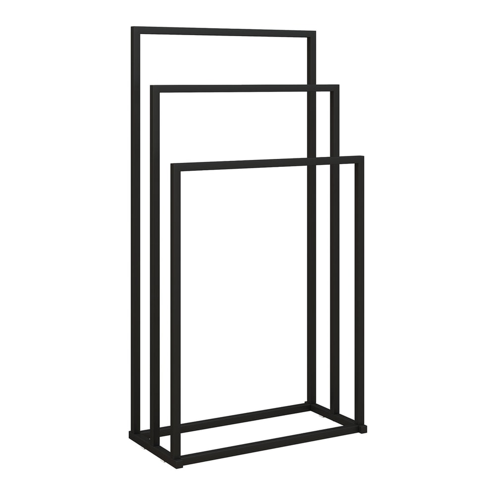 HOMCOM Freestanding Towel Rack, a black steel towel rail holder with three bars
