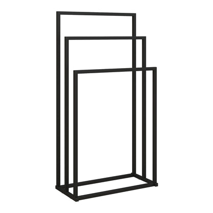 HOMCOM Freestanding Towel Rack, a black steel towel rail holder with three bars