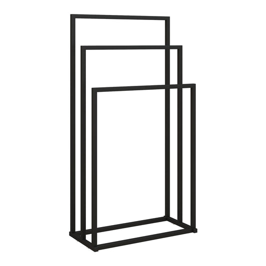 HOMCOM Freestanding Towel Rack, a black steel towel rail holder with three bars
