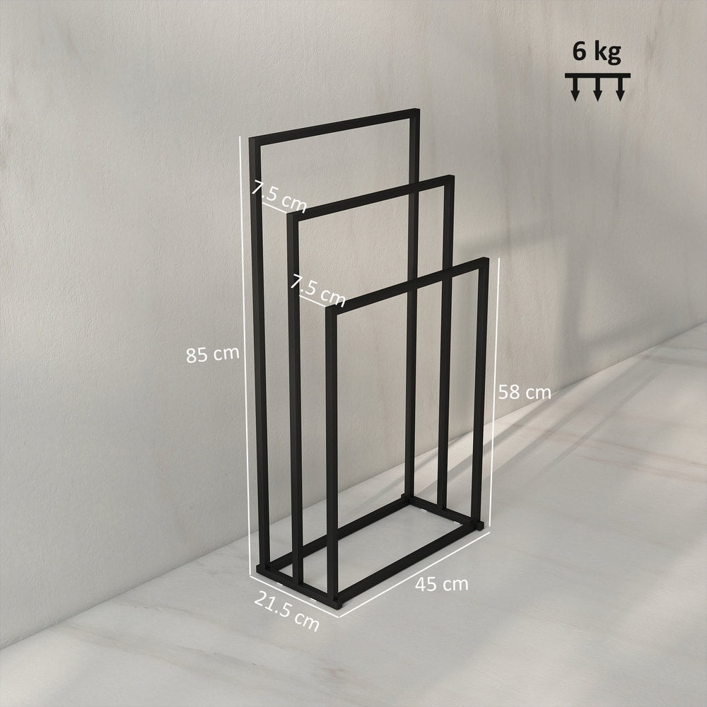 The freestanding towel rack with dimensions shown in cm