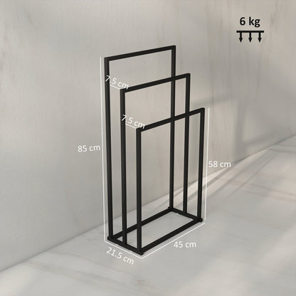 The freestanding towel rack with dimensions shown in cm