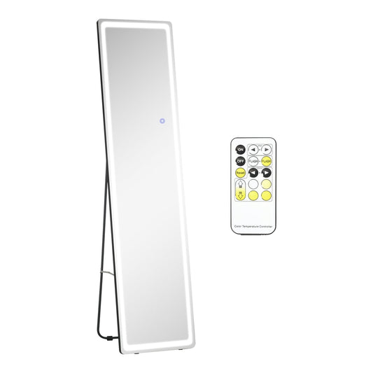 HOMCOM Full-Length Mirror with LED lights and remote control, black frame